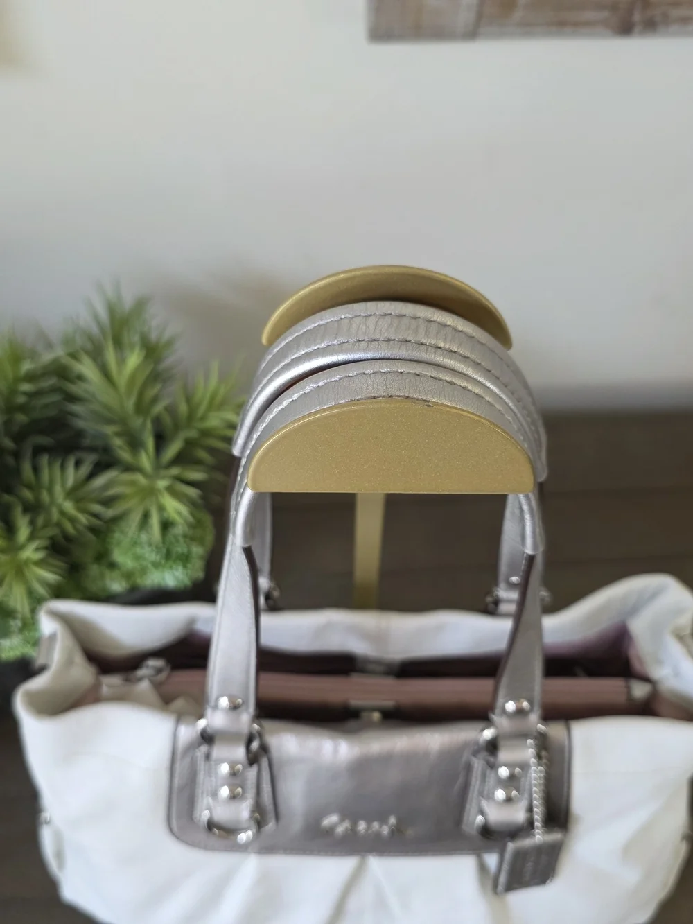 Coach White Leather Tote with Silver Accents